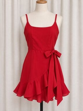 ✨4/$18✨ Red Ruffle Wrap Mini Dress with Side Tie